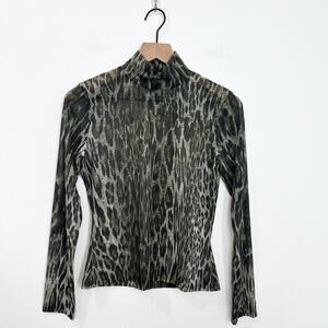 St. John Mesh Mock Turtleneck Top Leopard Animal Print size P / 2